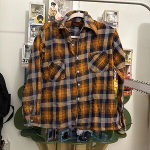 Haband Plaid Button Down Shirt - Blue and Orange